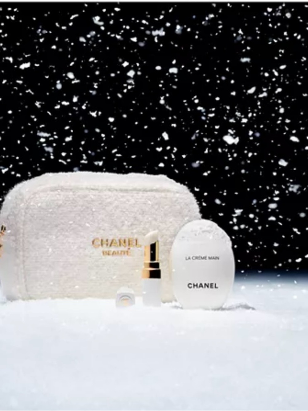 CHANEL White and Gold Lip Balm & Hand Cream Set with Tweed Pouch - Picture 2 of 8